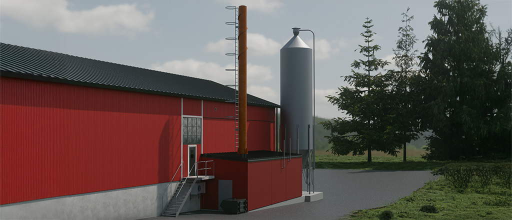 Rendering des BKtech BioOne Energy Center am Standort von Magnusson in Bro, Schweden.